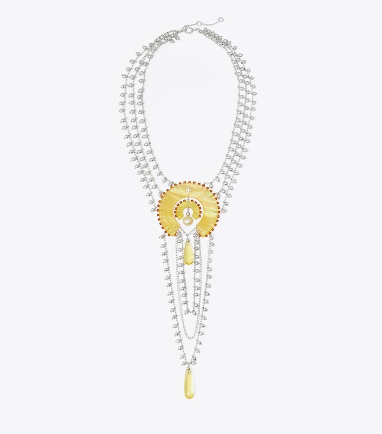 Tory Burch designer collane Collana Curiosity effetto layering in Tory Silver / Yellow front