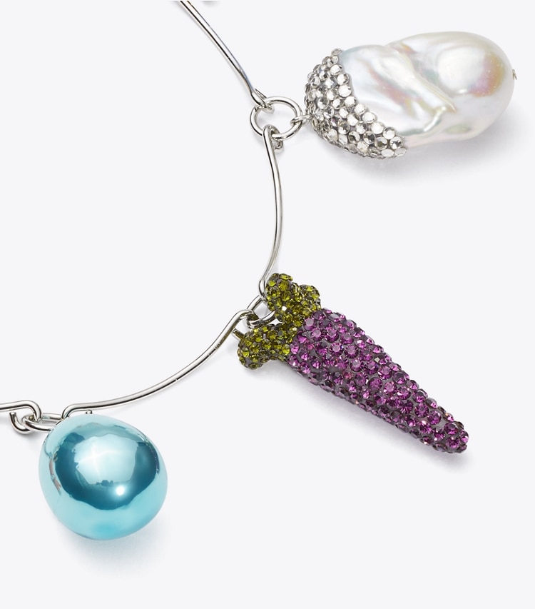 Tory Burch designer collane Collana Curiosity Vegetable in Tory Silver / Multi dettaglio