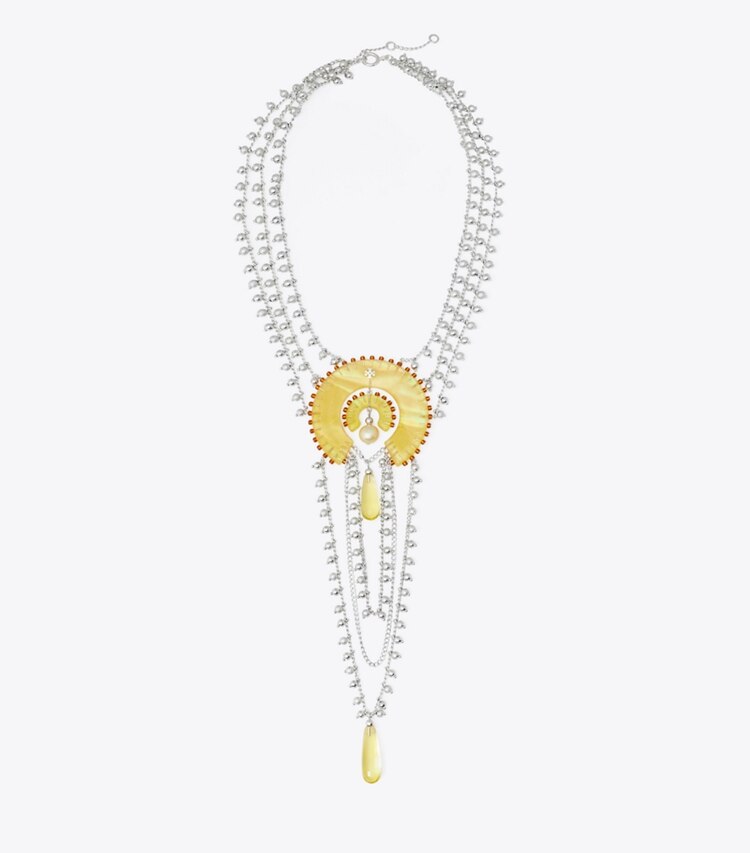 Tory Burch designer collane Collana effetto layering in Tory Silver / Yellow front