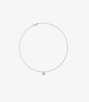 Tory Burch designer collane Collana Forget Me Not con pendente a fiore smaltato in Tory Silver / Light Green front