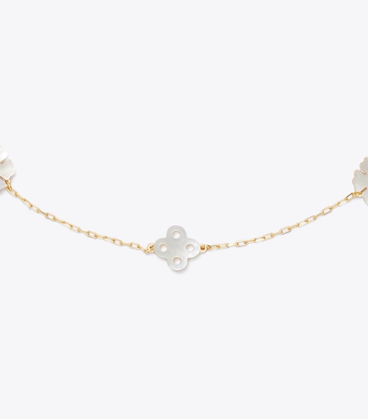 Tory Burch designer collane Collana Forget Me Not in Tory Gold / Mother of Pearl dettaglio