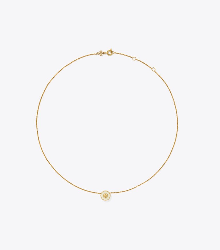 Tory Burch designer collane Collana Icon con pendente smaltato in Tory Gold / New Ivory front
