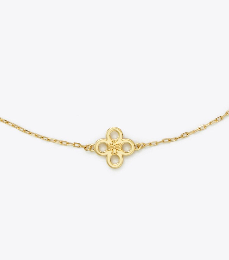 Tory Burch designer collane Collana Kira Clover in Tory Gold dettaglio