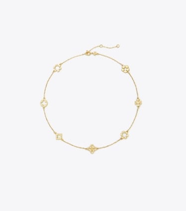 Tory Burch designer collane Collana Kira Clover in Tory Gold front