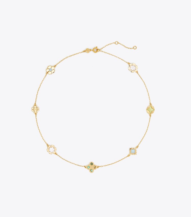 Tory Burch designer collane Collana Kira Clover in Tory Gold / Multi front