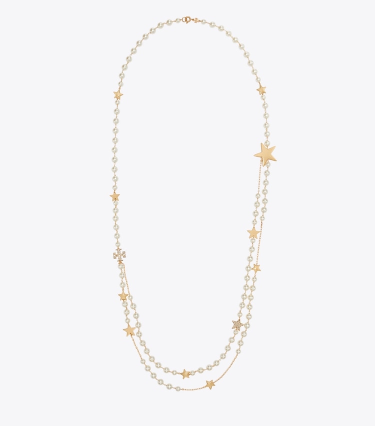 Tory Burch designer collane Collana lunga con perla Moondance in Tory Gold / Cream / Crystal front