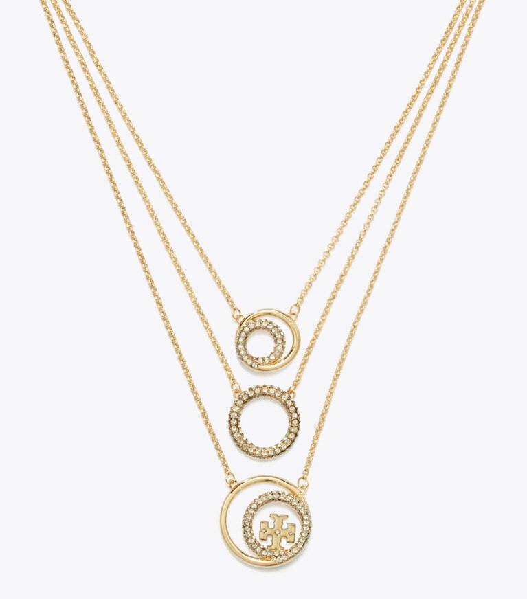 Tory Burch designer collane Collana Miller multifilo con pavé in Tory Gold / Crystal front
