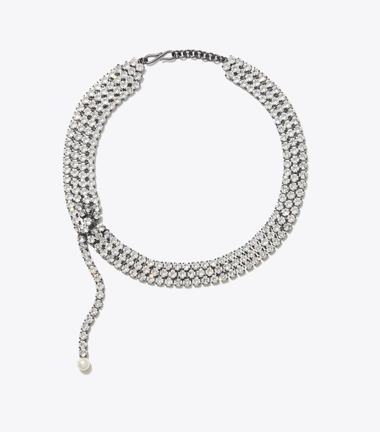 Tory Burch designer collane Collana Moondance con cristalli e perle in Hematite / Crystal / Cream front