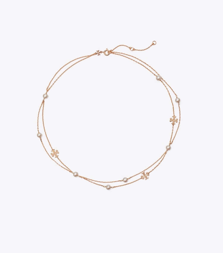 Tory Burch designer collane Collana Moondance effetto layering con perle in Tory Gold / Cream front