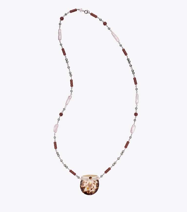 Tory Burch designer collane Collana Shell in Tory Silver front