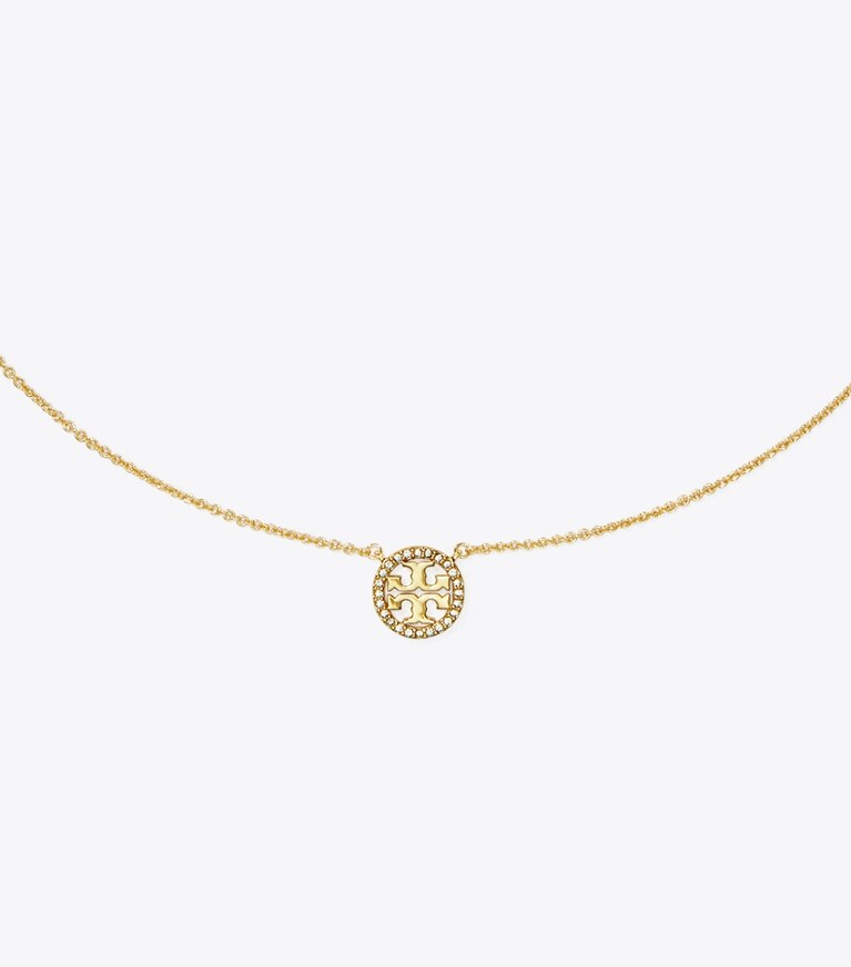 Tory Burch designer collane Collana sottile Icon con logo pavé in Tory Gold/Crystal front