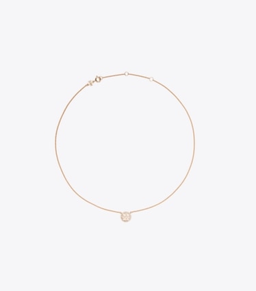 Tory Burch designer collane Collana sottile Icon con logo pavé in Rose Gold/Crystal front