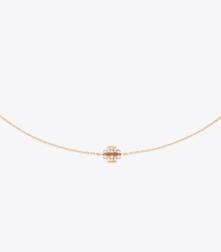 Tory Burch designer collane Collana sottile Icon con pavé in Tory Gold / Crystal dettaglio