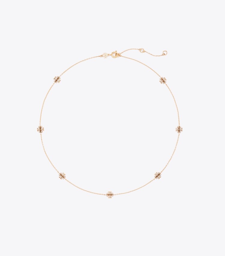Tory Burch designer collane Collana sottile Icon con pavé in Tory Gold / Crystal front