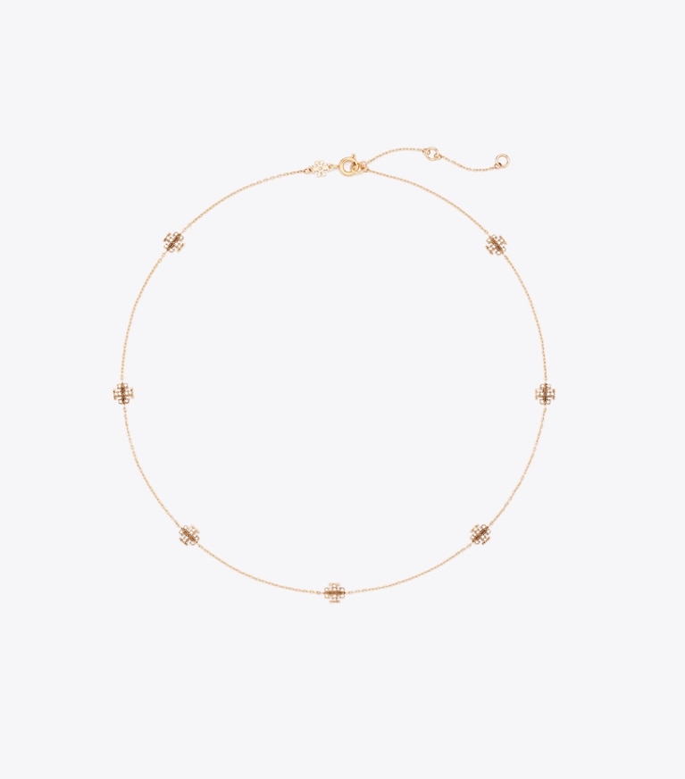 Tory Burch designer collane Collana sottile Icon con pavé in Tory Gold / Crystal front