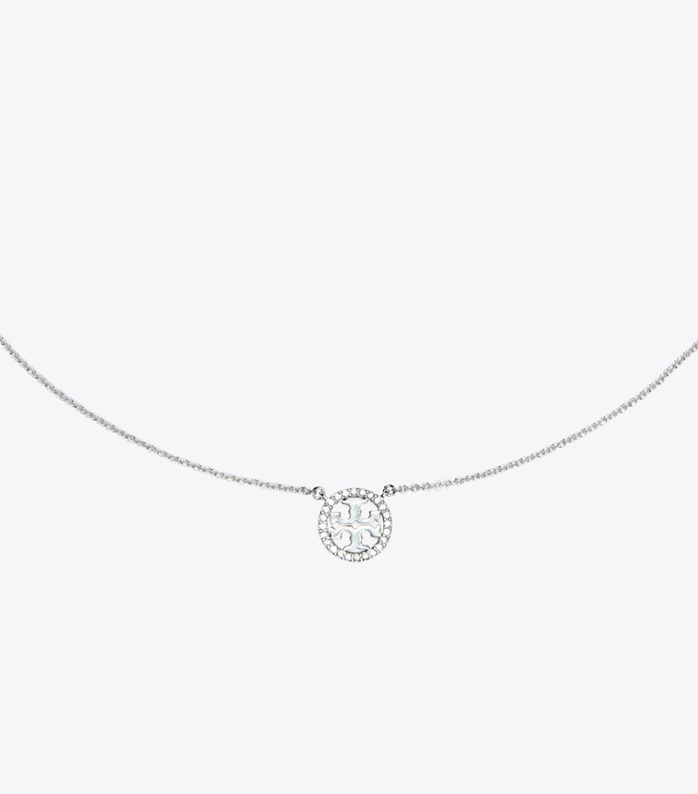 Tory Burch designer collane Collana sottile Miller con logo pavé in Tory Silver/Crystal front