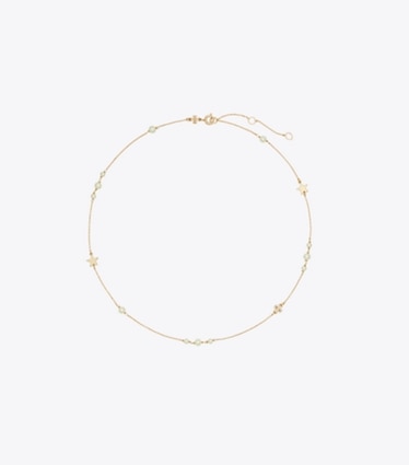 Tory Burch designer collane Collana sottile Moondance con perla e stella in Tory Gold / Crystal / Pearl front