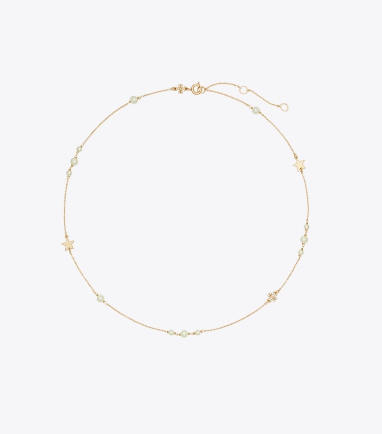 Tory Burch designer collane Collana sottile Moondance con perla e stella in Tory Gold / Crystal / Pearl front