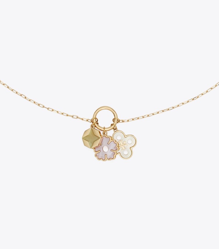 Tory Burch diseñador collares Collar con colgante de dije Forget Me Not en Tory Gold / Mother of Pearl detalle
