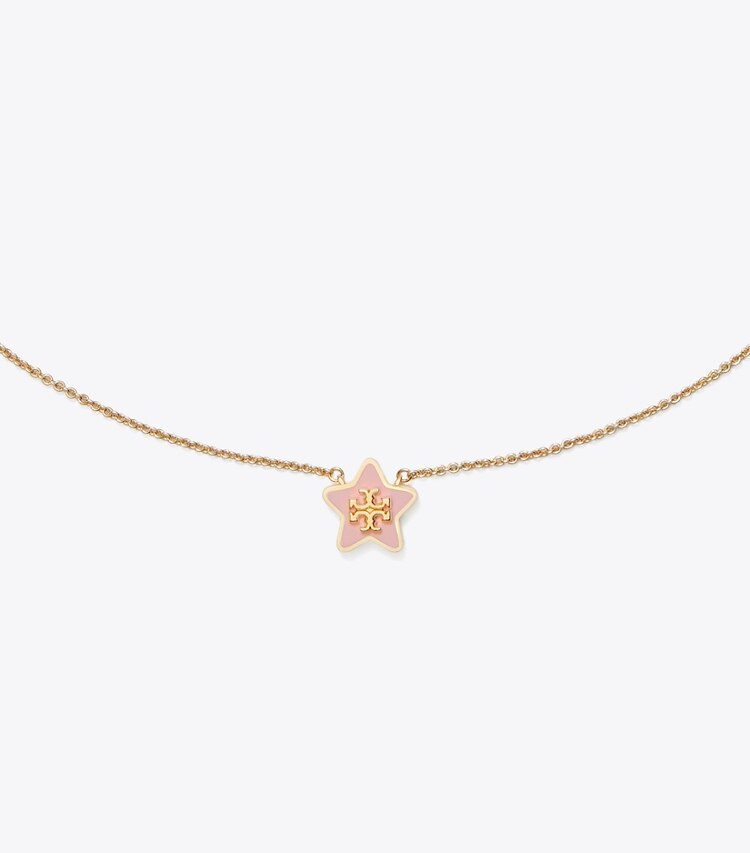 Tory Burch diseñador collares Collar con colgante de estrella Forget Me Not en Tory Gold / Pink Snow detalle