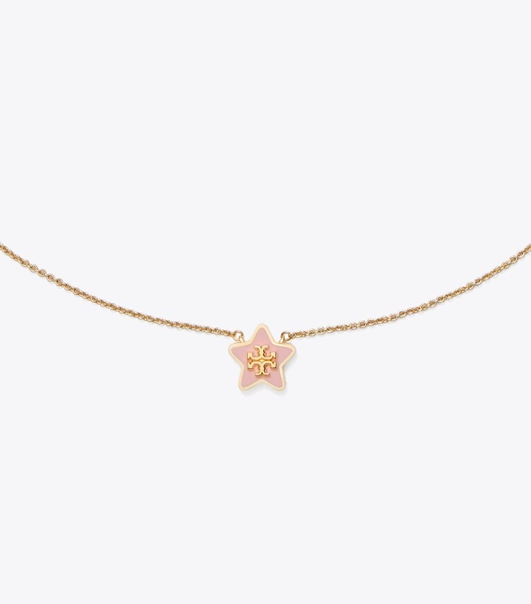 Tory Burch diseñador collares Collar con colgante de estrella Forget Me Not en Tory Gold / Pink Snow detalle