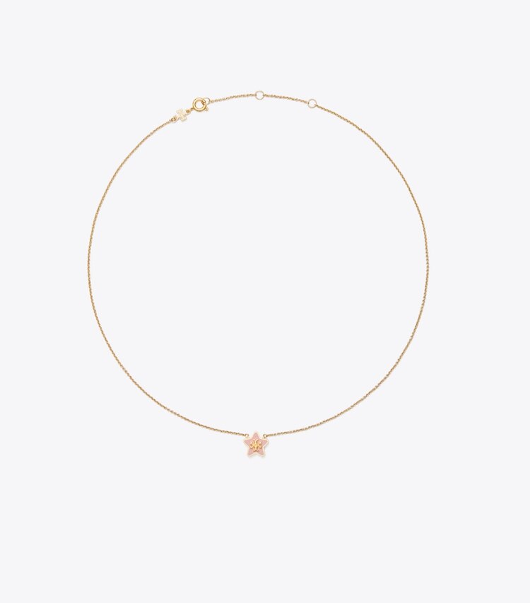 Tory Burch diseñador collares Collar con colgante de estrella Forget Me Not en Tory Gold / Pink Snow frente