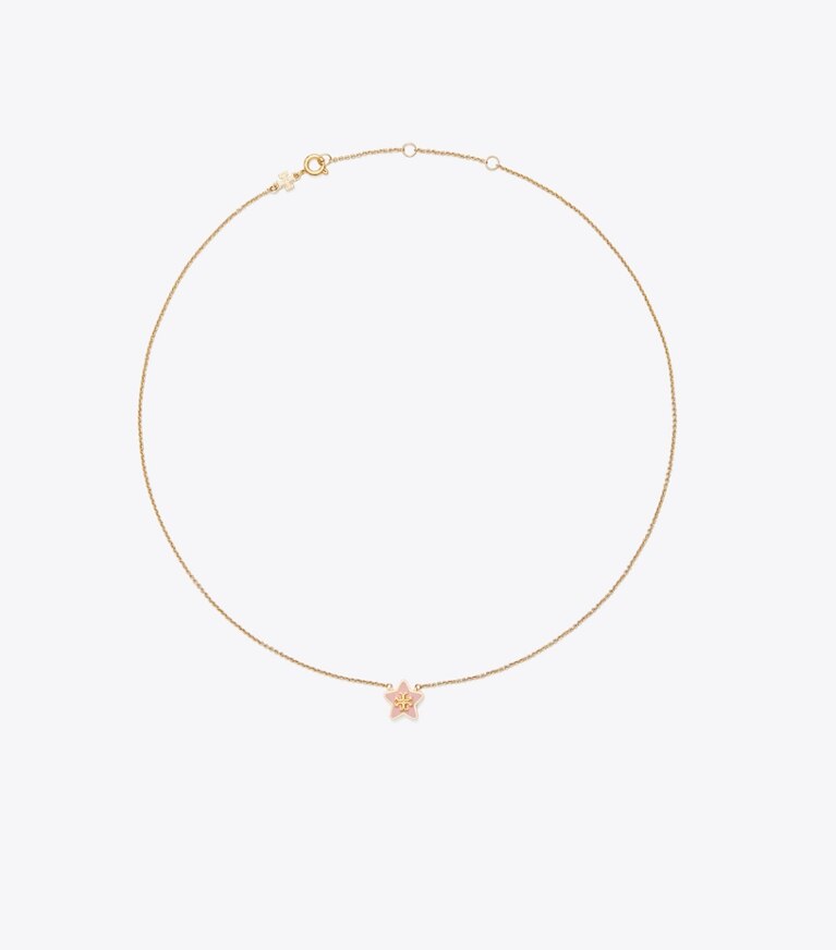 Tory Burch diseñador collares Collar con colgante de estrella Forget Me Not en Tory Gold / Pink Snow frente