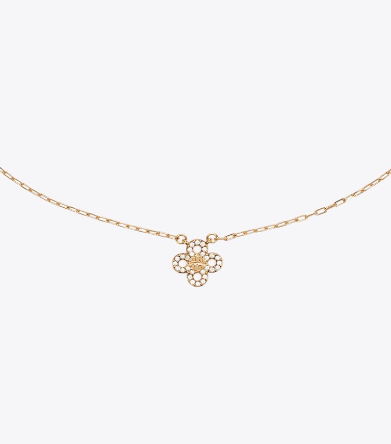 Tory Burch diseñador collares Collar con colgante de pavé Forget Me Not en Tory Gold / Crystal detalle