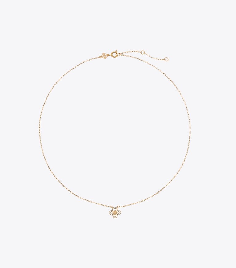 Tory Burch diseñador collares Collar con colgante de pavé Forget Me Not en Tory Gold / Crystal frente