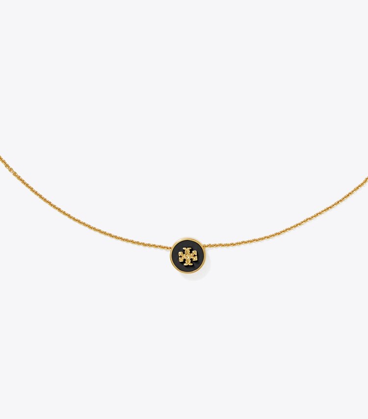Tory Burch diseñador collares Collar con colgante esmaltado Icon en Tory Gold / Black detalle