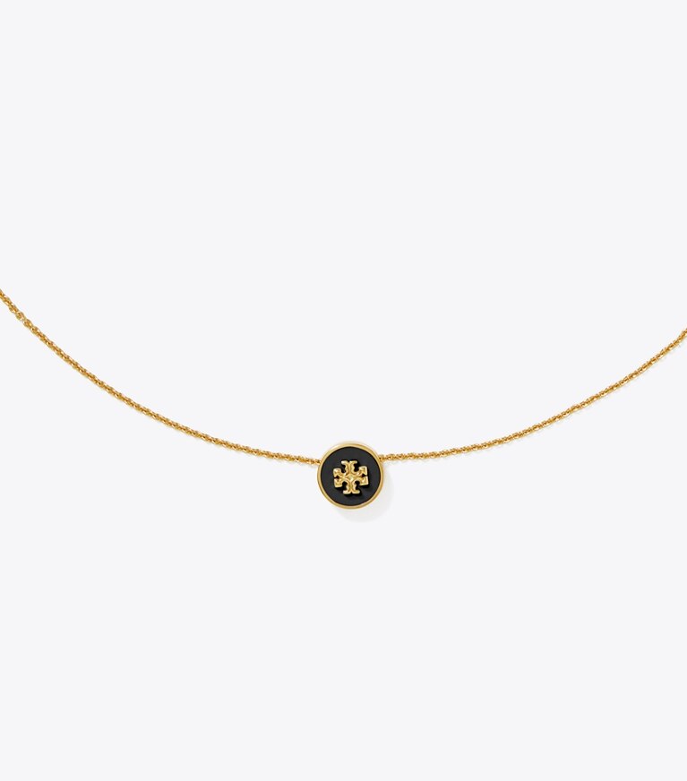 Tory Burch diseñador collares Collar con colgante esmaltado Icon en Tory Gold / Black detalle