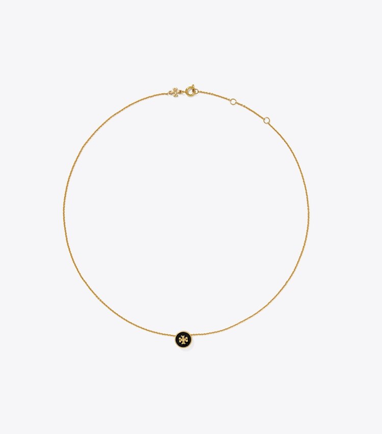 Tory Burch diseñador collares Collar con colgante esmaltado Icon en Tory Gold / Black frente