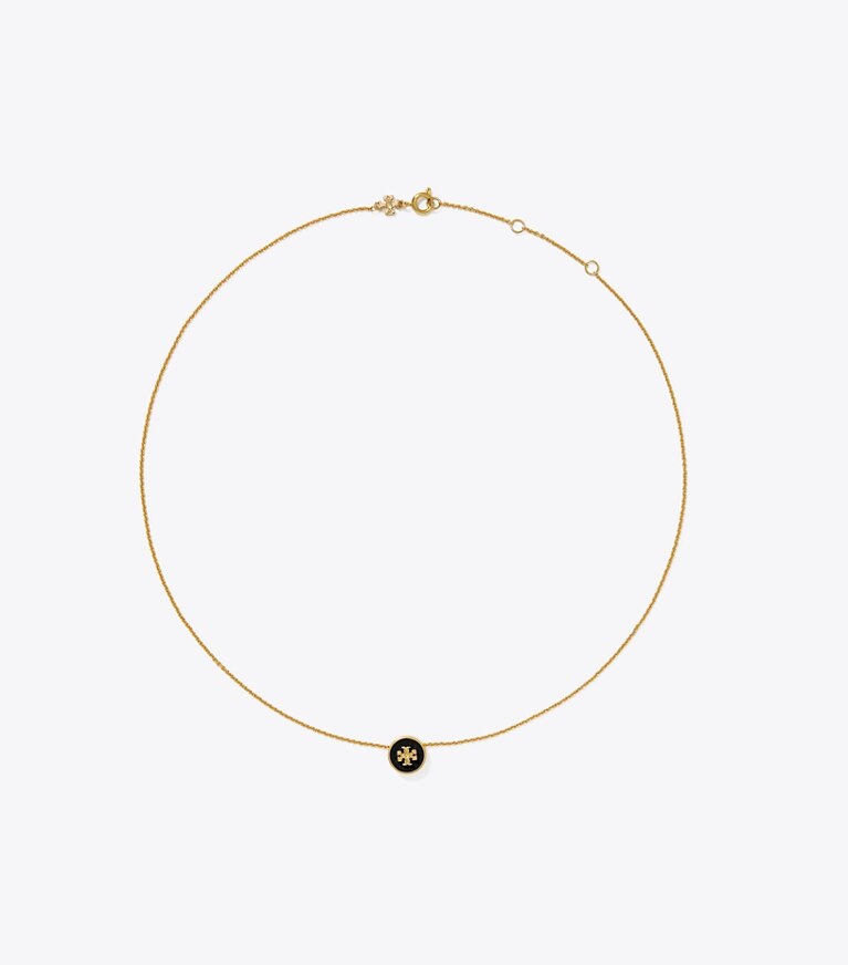 Tory Burch diseñador collares Collar con colgante esmaltado Icon en Tory Gold / Black frente