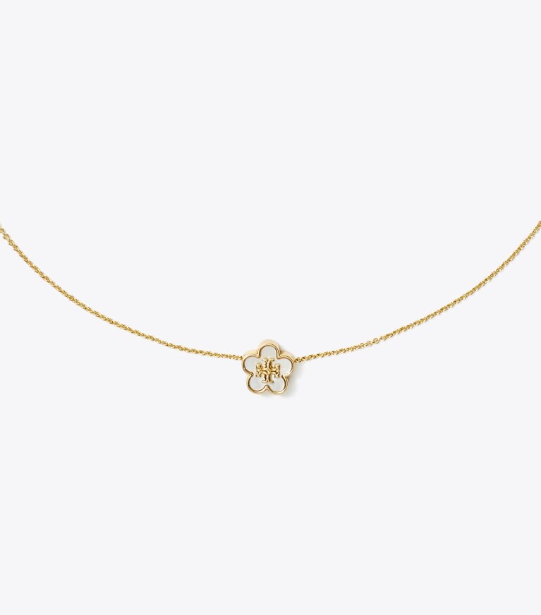 Tory Burch diseñador collares Collar con colgante Forget Me Not en Tory Gold / Mother of Pearl detalle