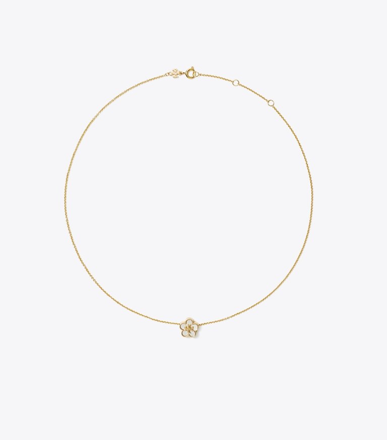 Tory Burch diseñador collares Collar con colgante Forget Me Not en Tory Gold / Mother of Pearl frente