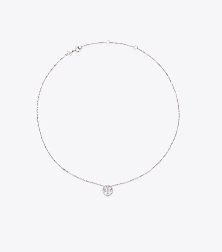 Tory Burch diseñador collares Collar con colgante Pavé Icon en Tory Silver/Crystal frente