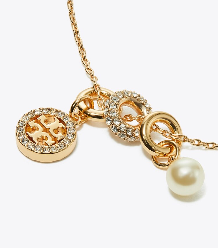 Tory Burch diseñador collares Collar con colgante y dije en pavé Icon en Tory Gold / Crystal / Pearl adicional