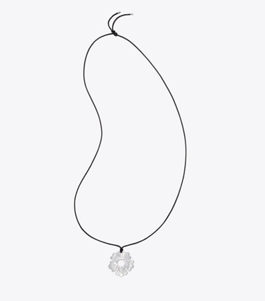 Tory Burch diseñador collares Collar con cordón Forget Me Not en Black / Light Silver / Ivory frente