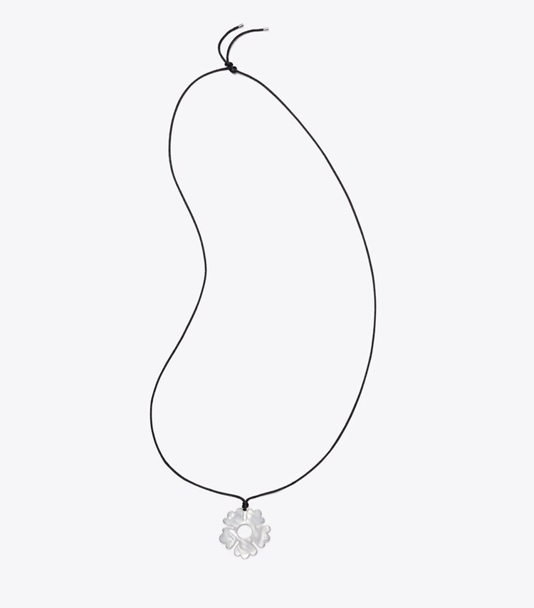 Tory Burch diseñador collares Collar con cordón Forget Me Not en Black / Light Silver / Ivory frente