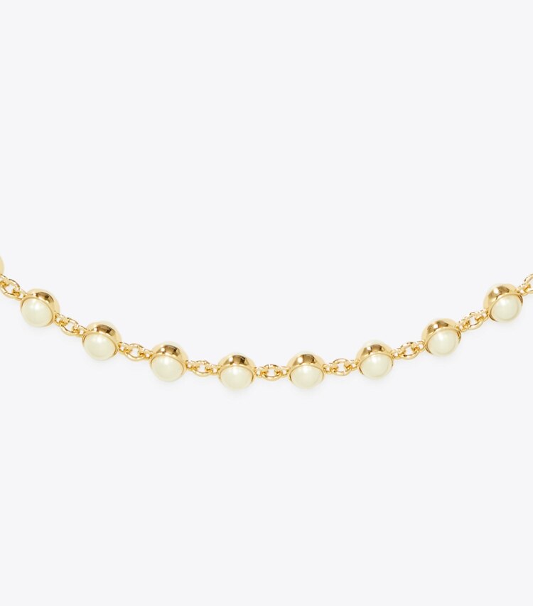 Tory Burch diseñador collares Collar con perlas Moondance en Light Brass / Pearl detalle