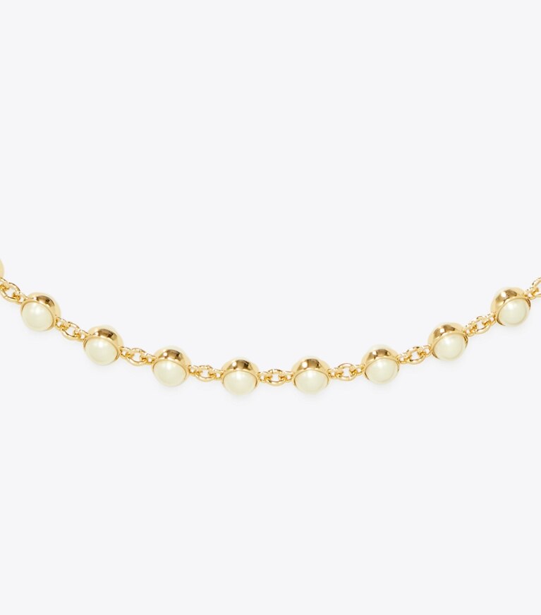 Tory Burch diseñador collares Collar con perlas Moondance en Light Brass / Pearl detalle