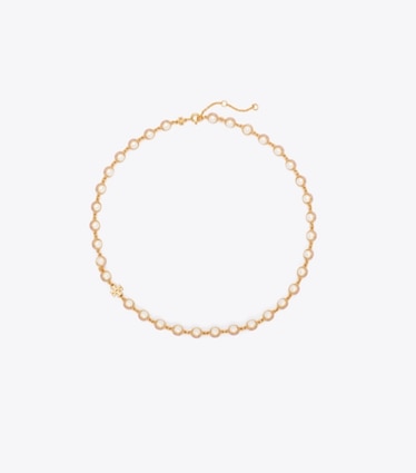 Tory Burch diseñador collares Collar con perlas Moondance en Light Brass / Pearl / Pink frente