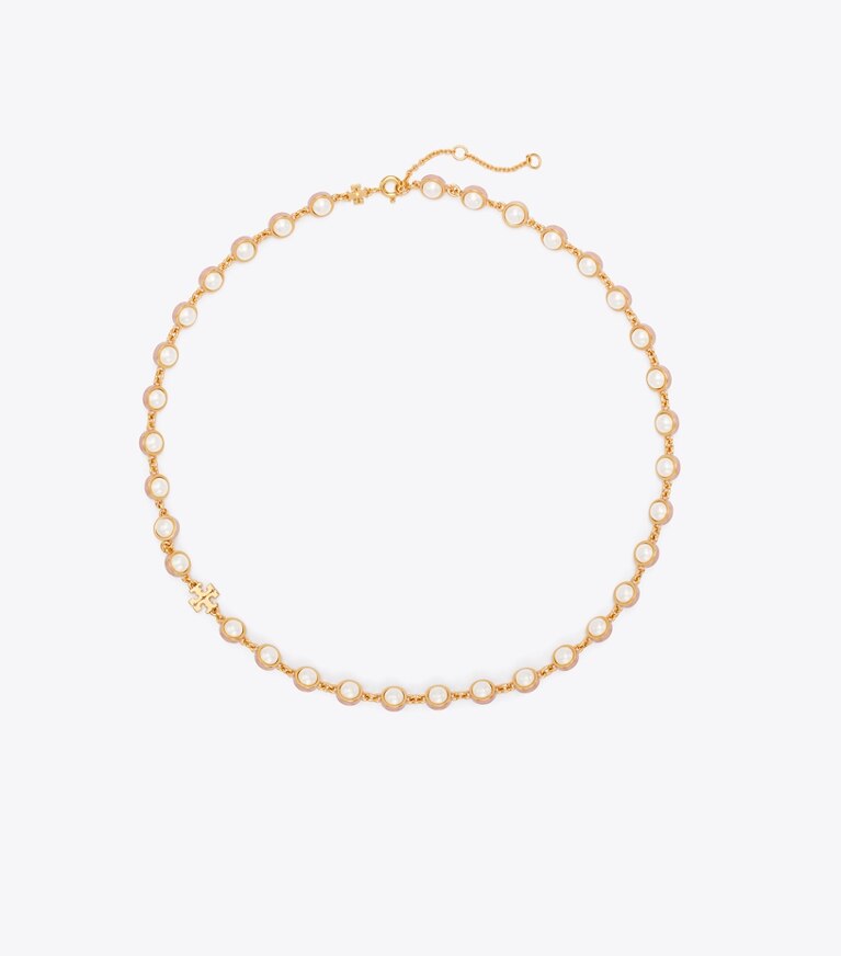 Tory Burch diseñador collares Collar con perlas Moondance en Light Brass / Pearl / Pink frente