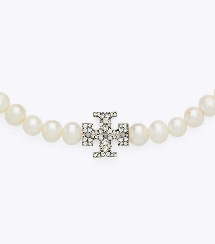 Tory Burch diseñador collares Collar con perlas y pavé Moondance en Tory Silver / Pearl / Crystal detalle