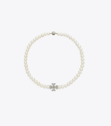 Tory Burch diseñador collares Collar con perlas y pavé Moondance en Tory Silver / Pearl / Crystal frente