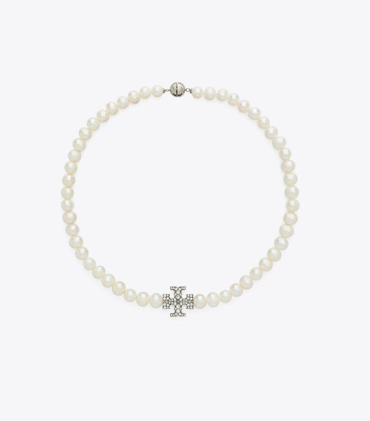 Tory Burch diseñador collares Collar con perlas y pavé Moondance en Tory Silver / Pearl / Crystal frente