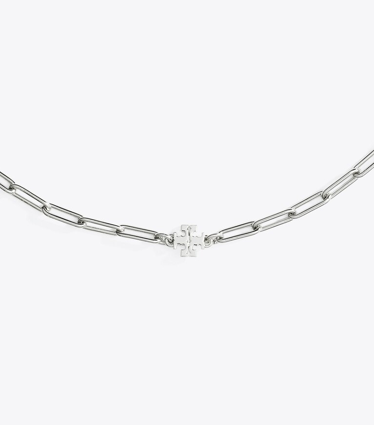 Tory Burch diseñador collares Collar de cadena Icon en Tory Silver detalle