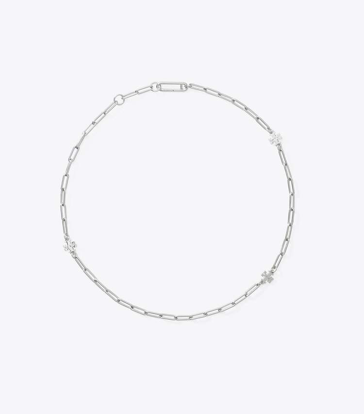 Tory Burch diseñador collares Collar de cadena Icon en Tory Silver frente