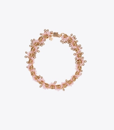 Tory Burch diseñador collares Collar de cuentas Runway en Light Brass / Pink frente