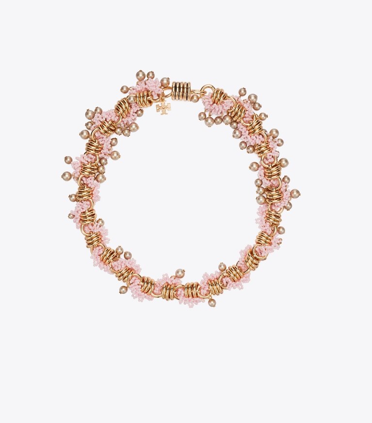Tory Burch diseñador collares Collar de cuentas Runway en Light Brass / Pink frente